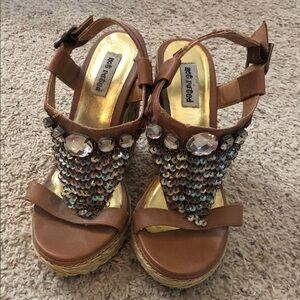 Not Rated Brown Sequin & Gem Espadrille Wedges